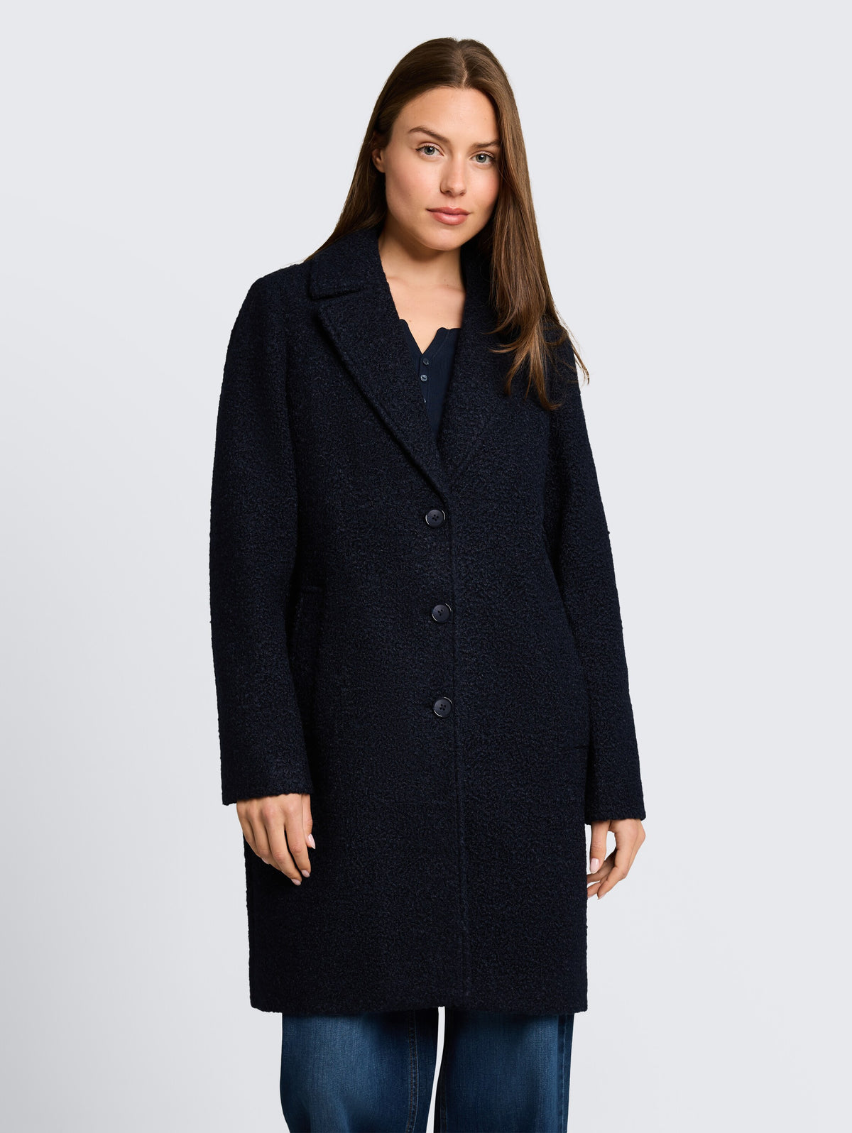 Tom Tailor Navy Structure Coat with lapel Collar