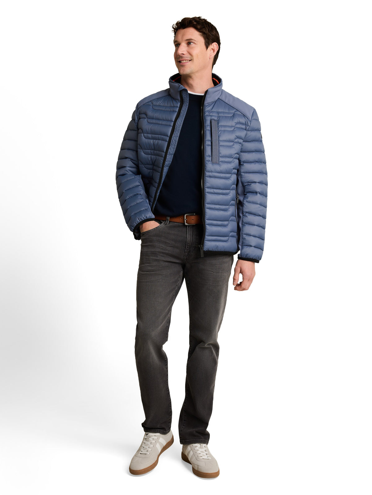 Tom Tailor Indigo Blue Water-Repellent Jacket With Stand-Up Collar &Zip Pockets