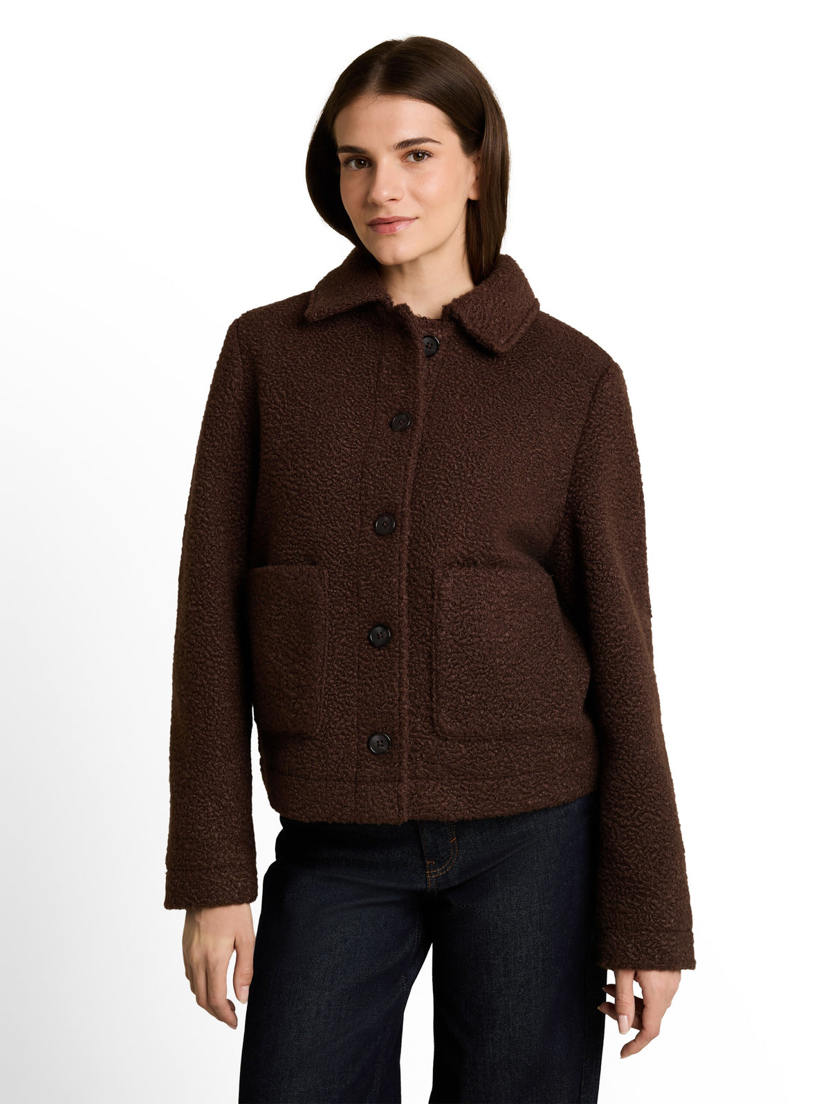 Tom Tailor Brown Bouclé Jacket With Side Pockets