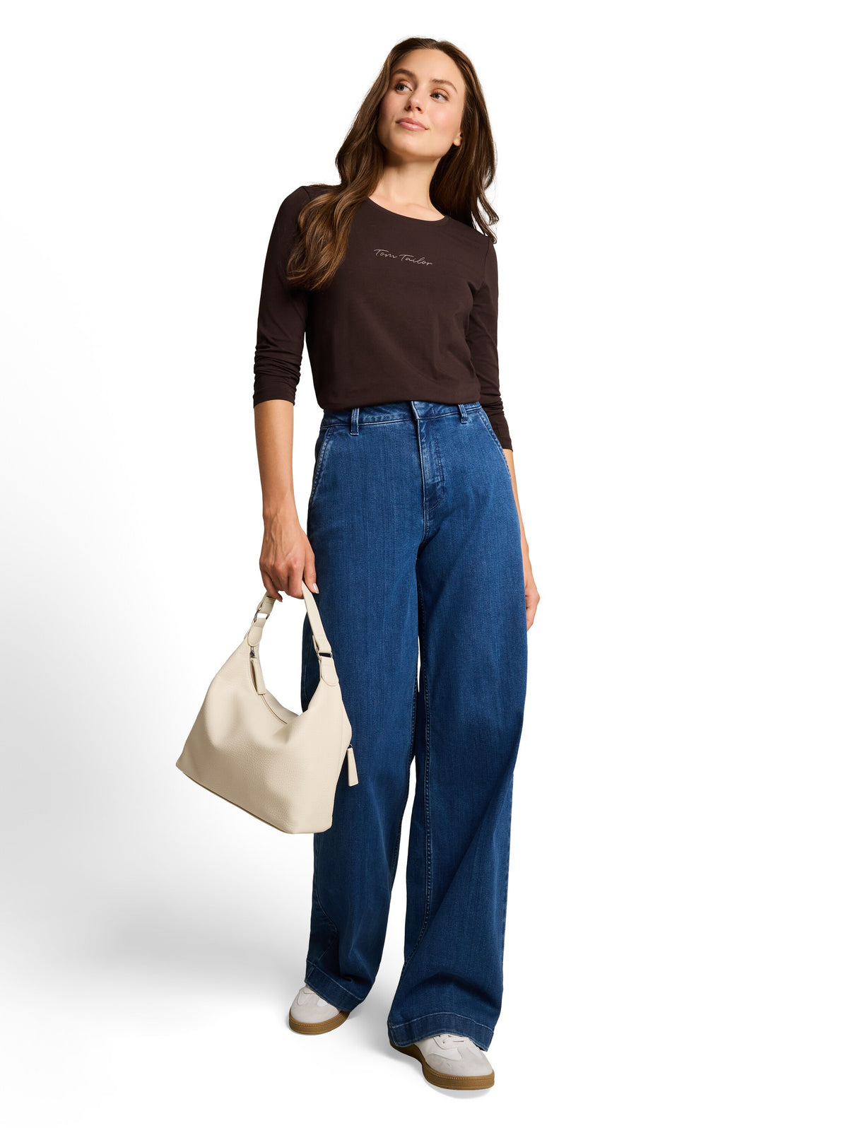 Tom Tailor Brown Slim-fit Top With Logo Print