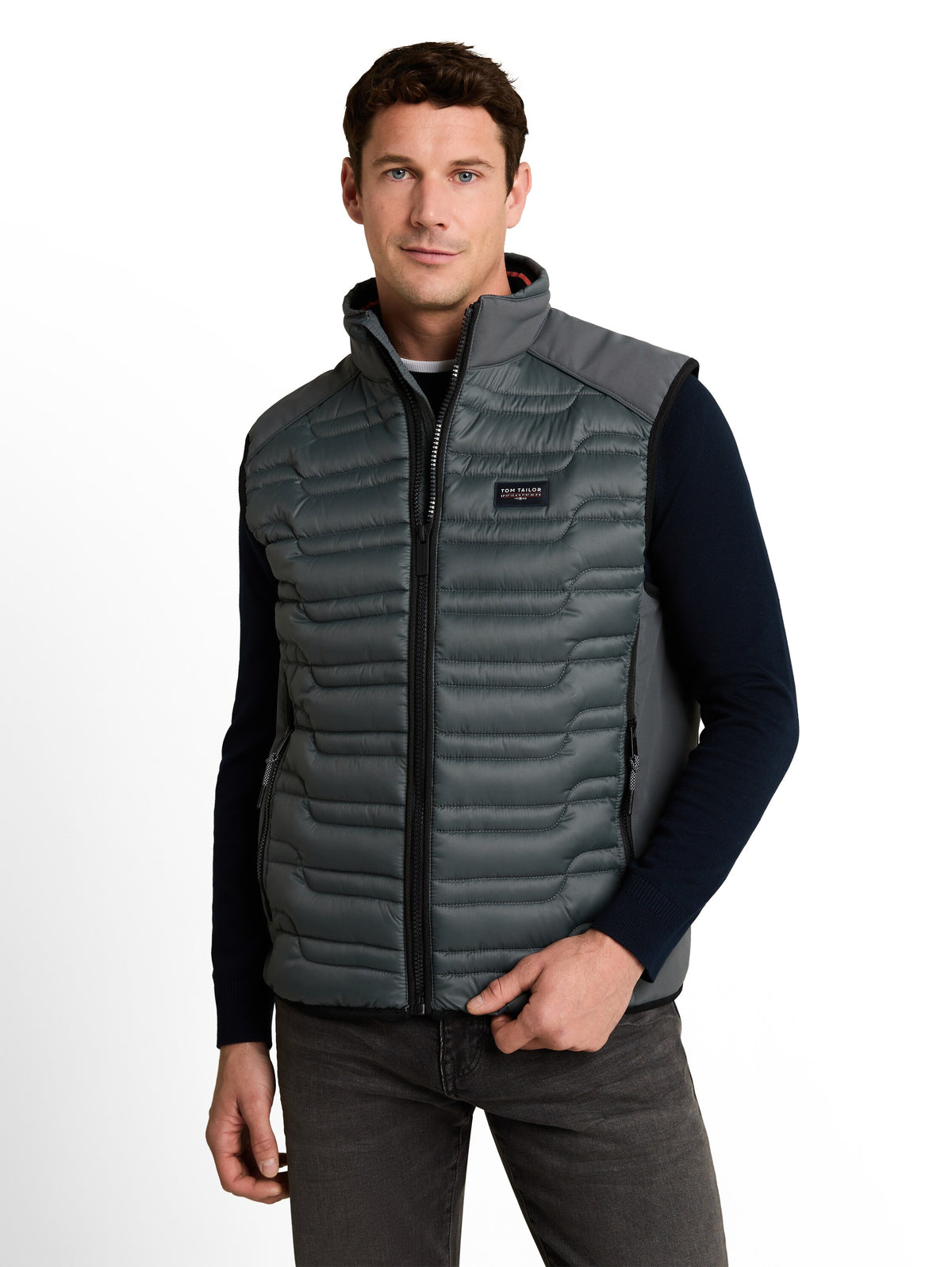 Tom Tailor Darkest Olive Casual Vest with Stand Up Collar