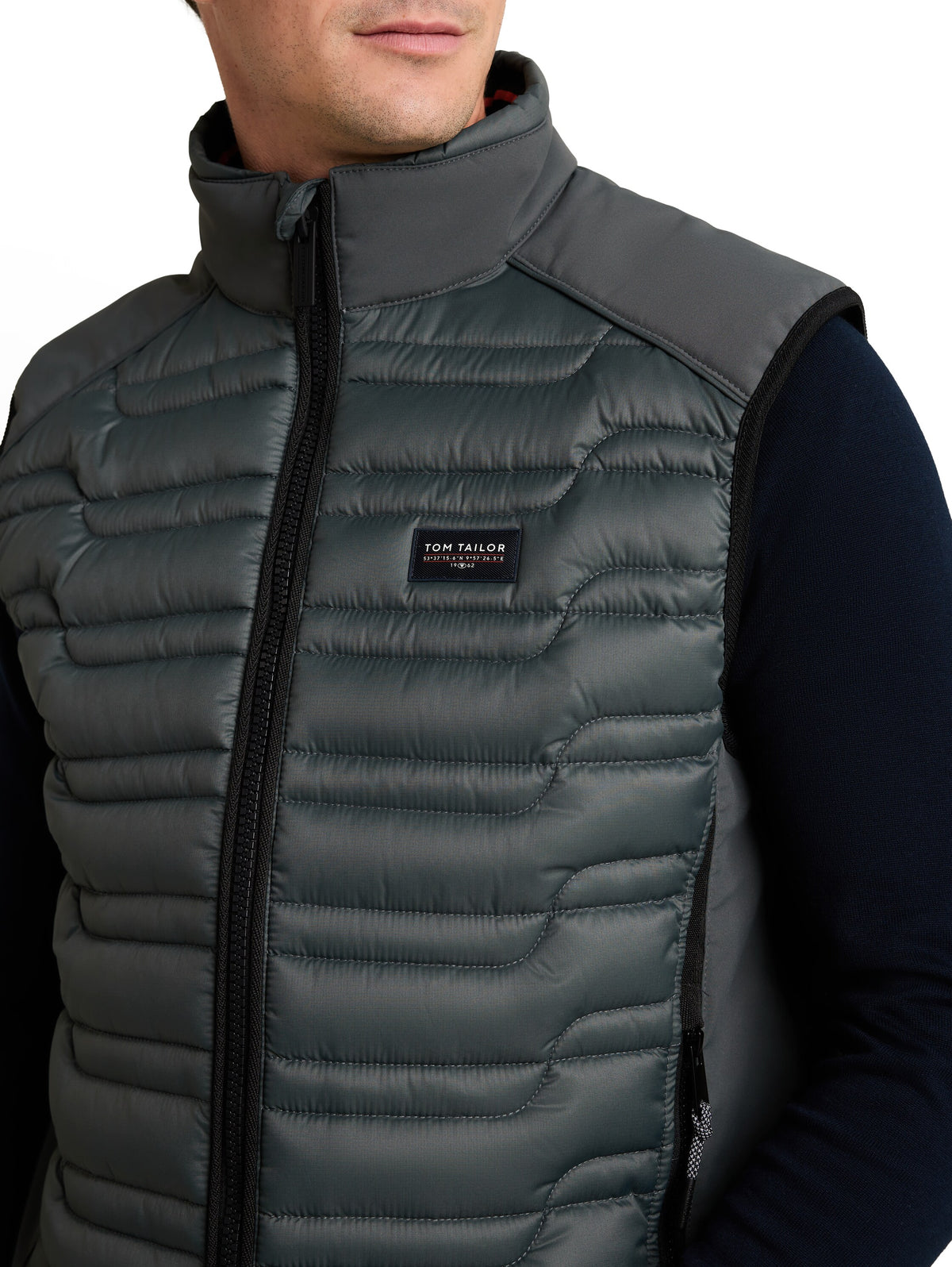Tom Tailor Darkest Olive Casual Vest with Stand Up Collar