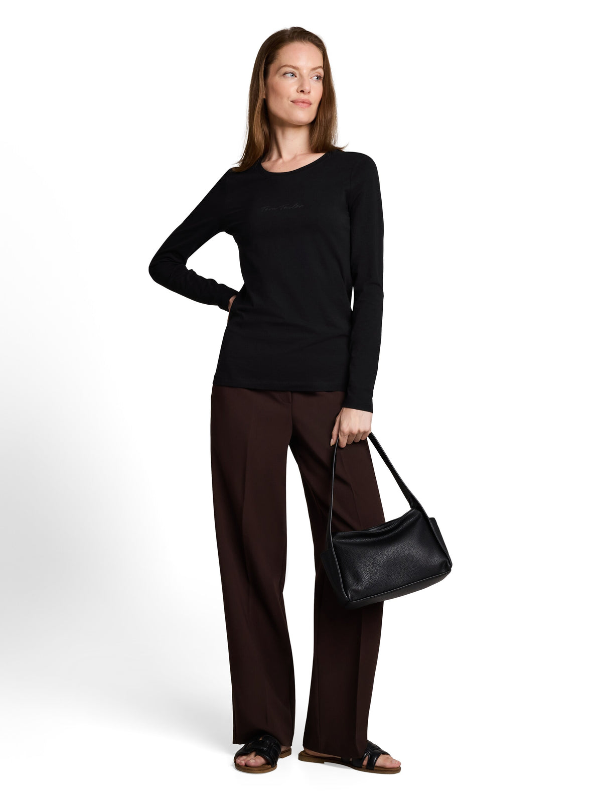 Tom Tailor Black Slim-fit Top With Logo Print
