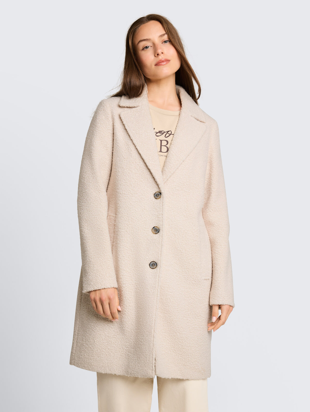 Tom Tailor Beige Structure Coat with lapel Collar