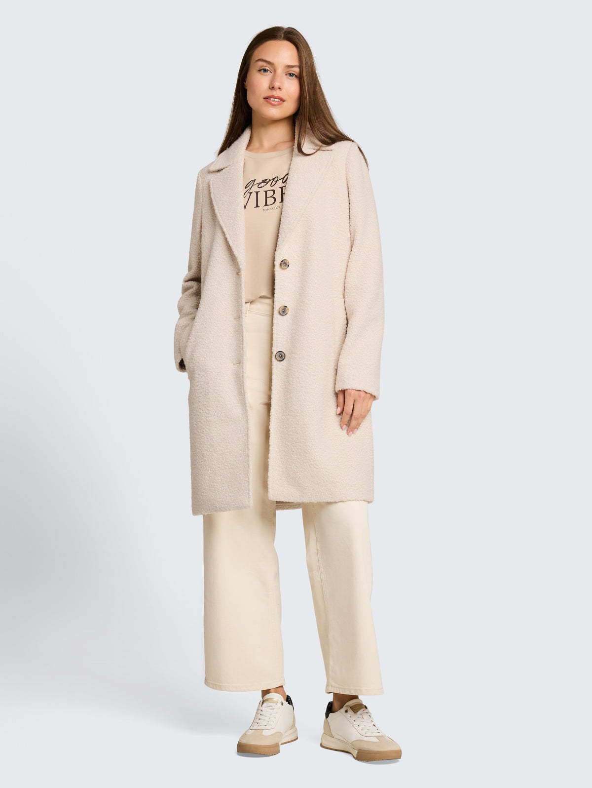 Tom Tailor Beige Structure Coat with lapel Collar