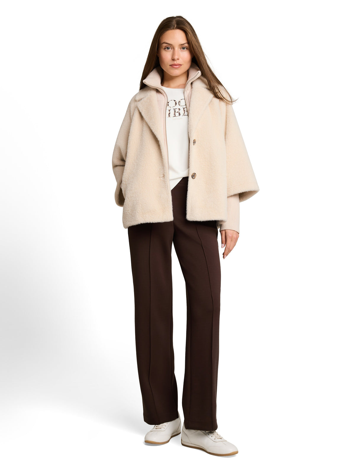 Tom Tailor Light Beige Cosy Cape Jacket In a 2-in-1 Style