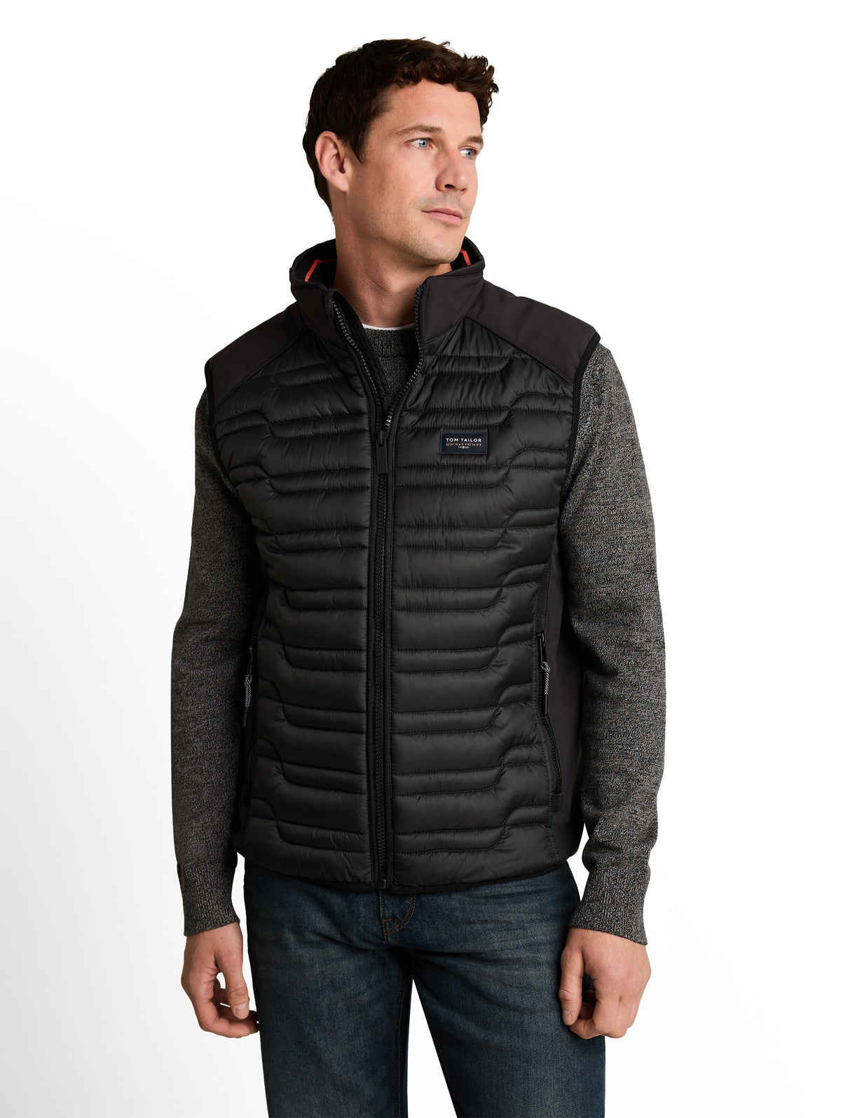 Tom Tailor Black Casual Vest with Stand Up Collar
