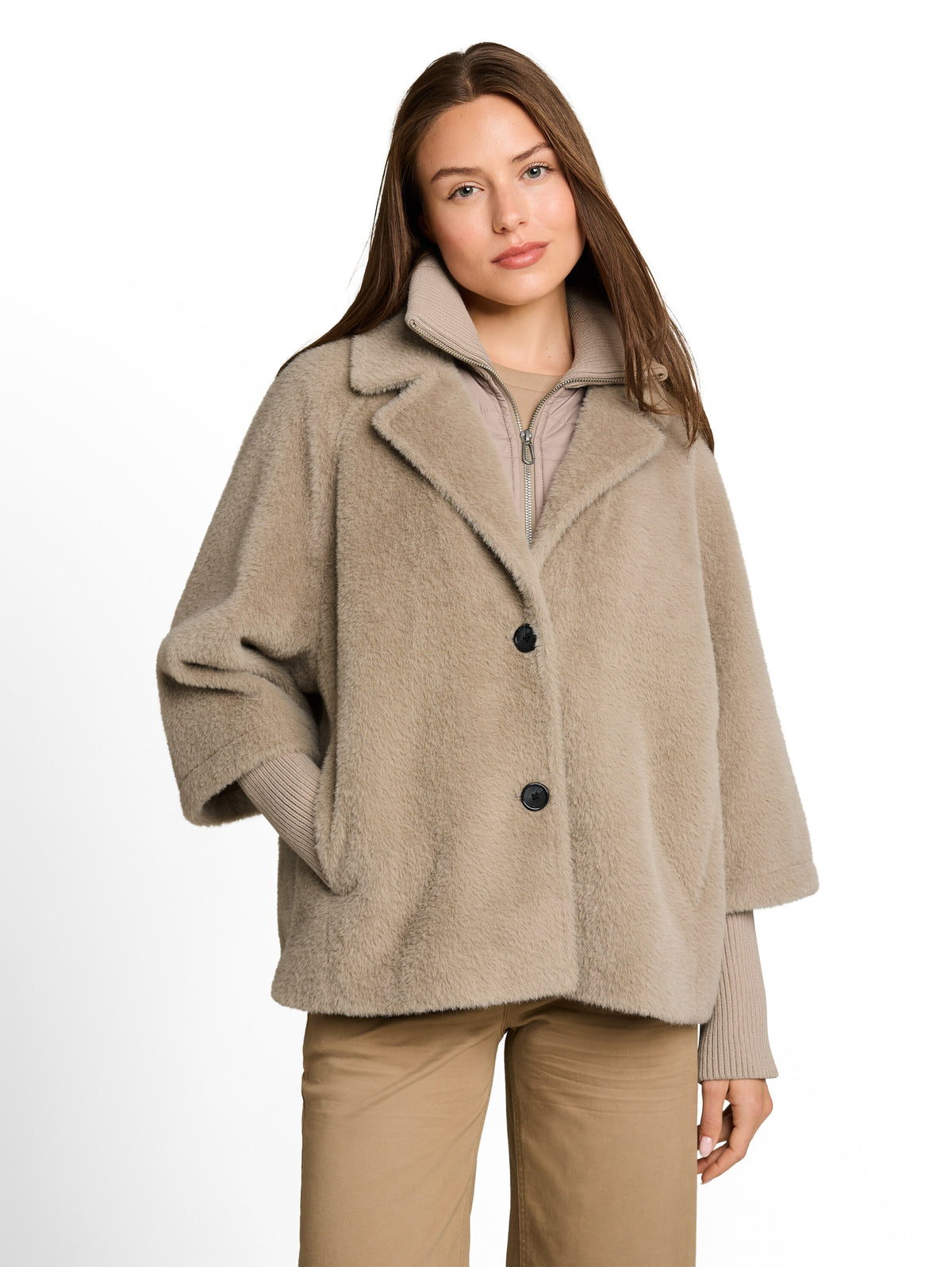 Tom Tailor Beige Cosy Cape Jacket In a 2-in-1 Style