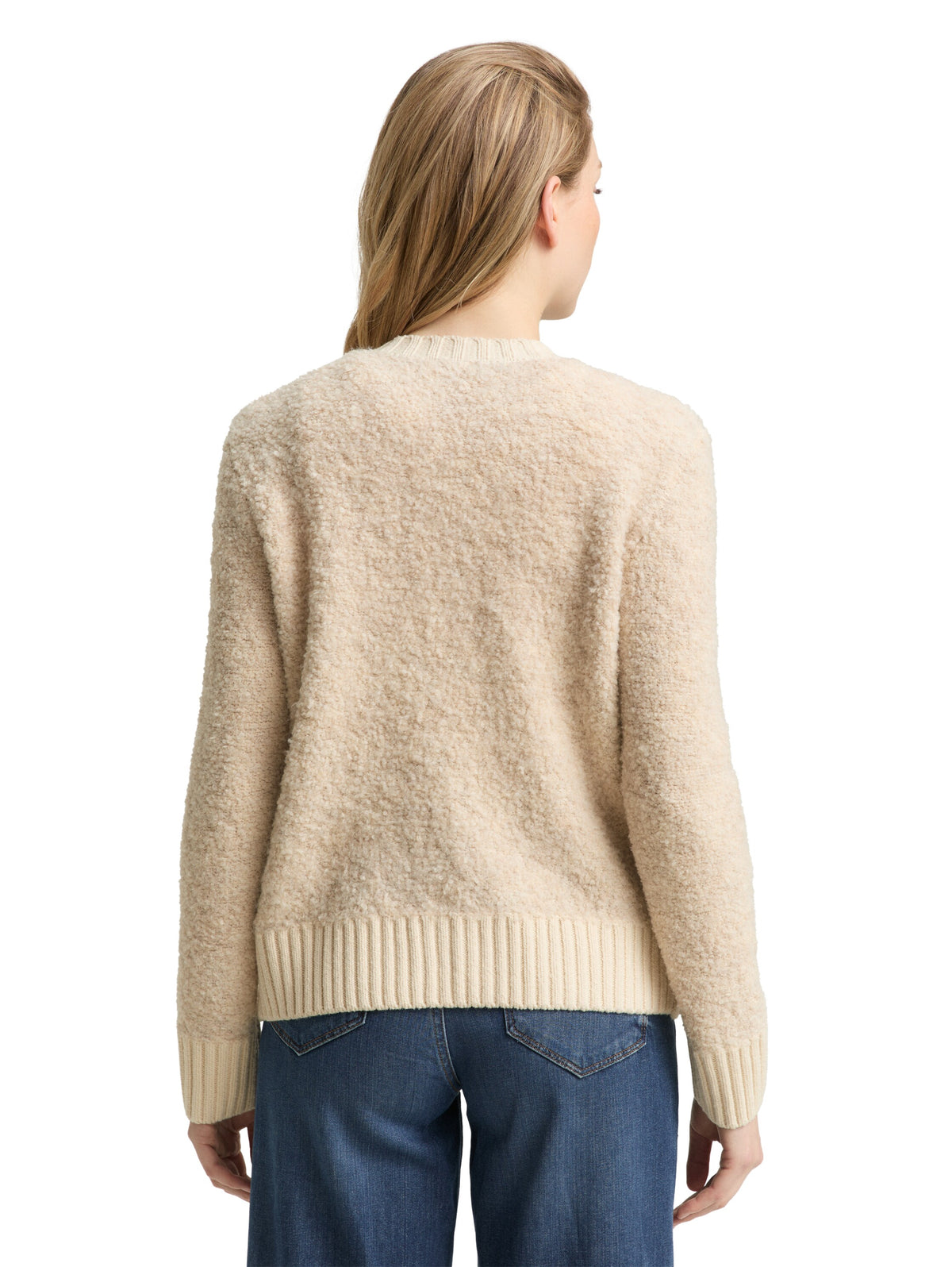 Tom Tailor Beige Bouclé Cardigan with Wool Content