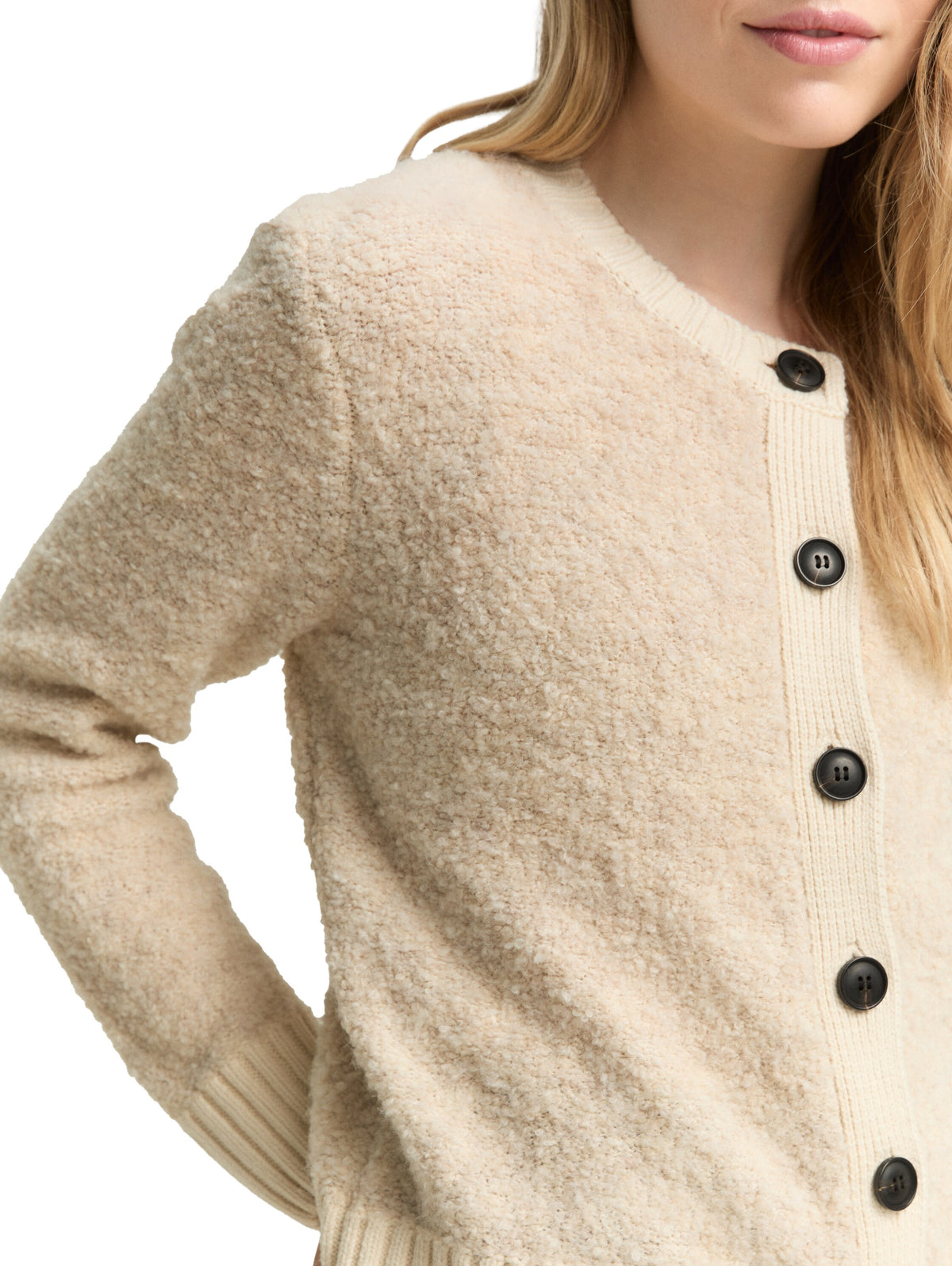 Tom Tailor Beige Bouclé Cardigan with Wool Content