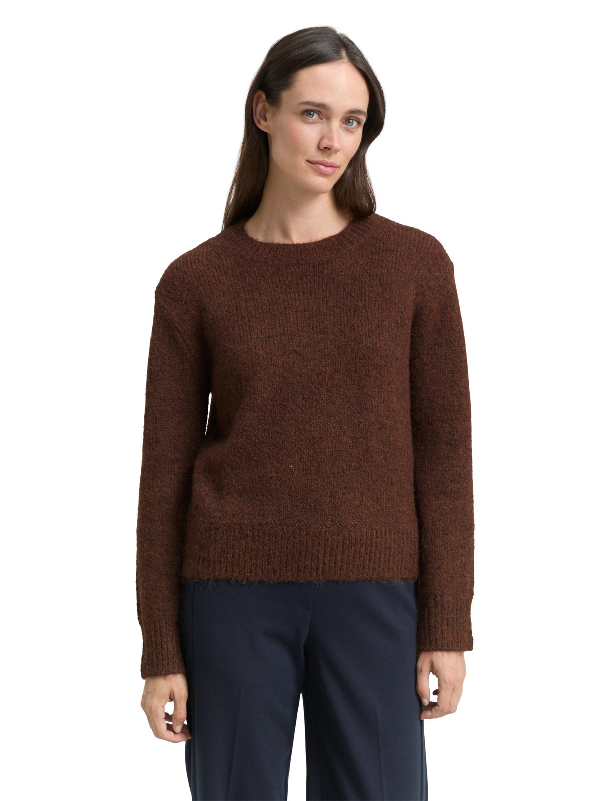 Tom Tailor Dark Brown Knitted Jumper with Wool Blend