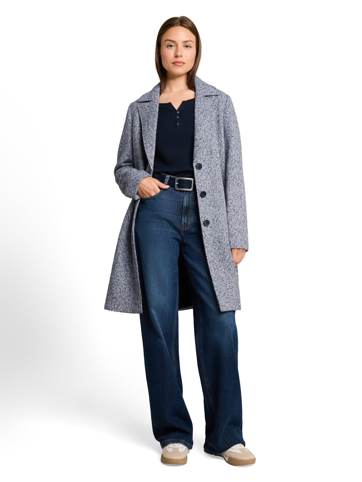 Tom Tailor Blue Boucle Structure Coat with lapel Collar