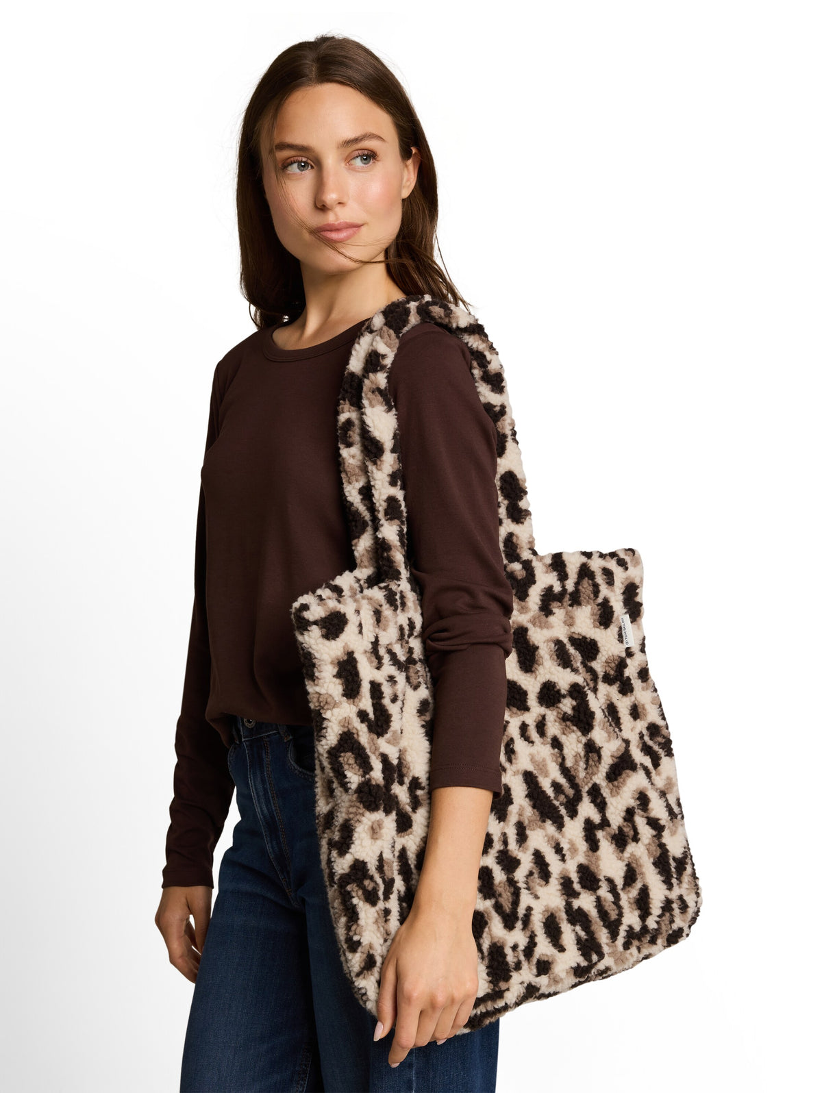 Tom Tailor Beige Java Brown Leo Print Teddy bag