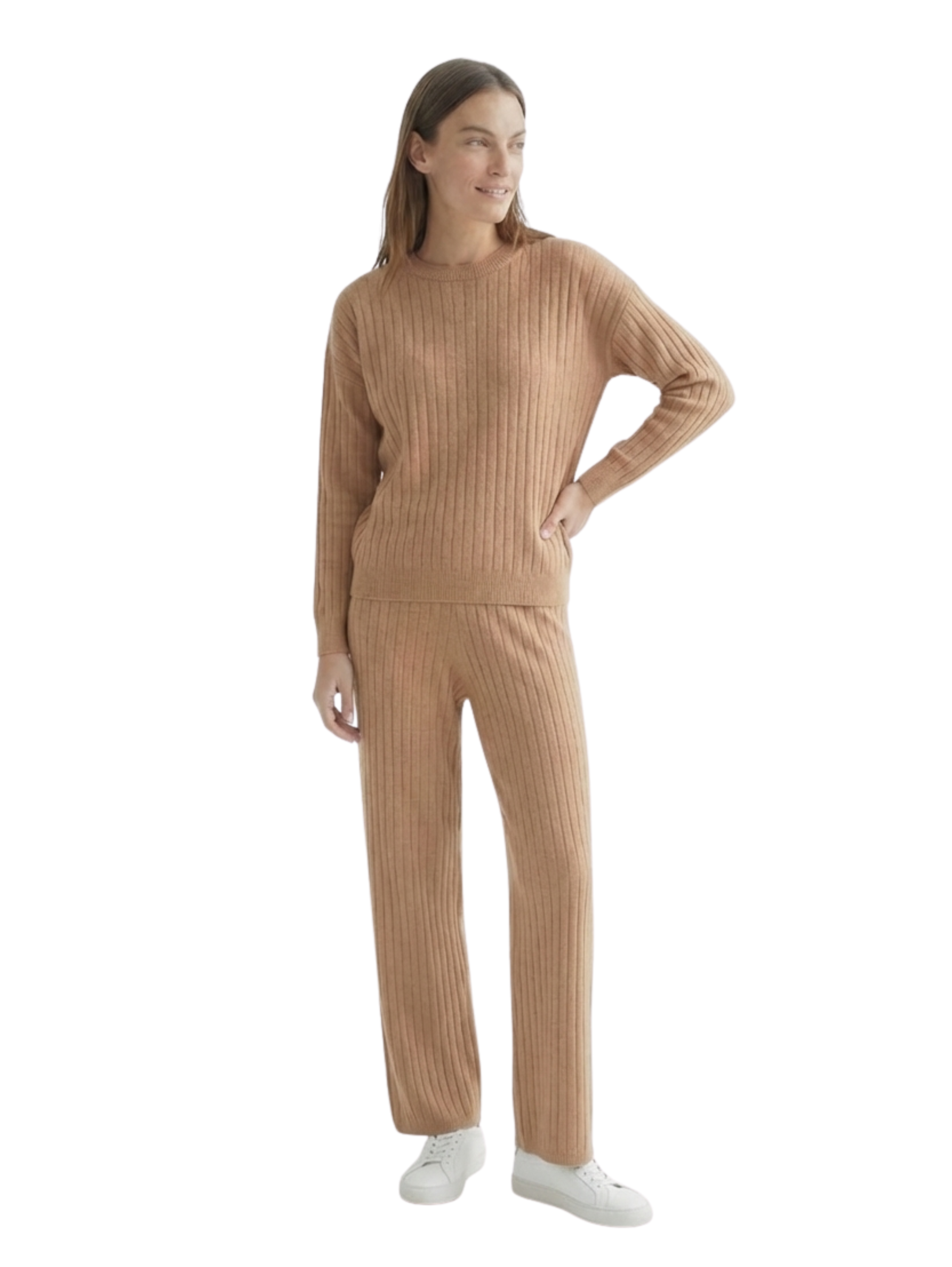 Warm Ribbed Pant & Sweater Light Brown Set