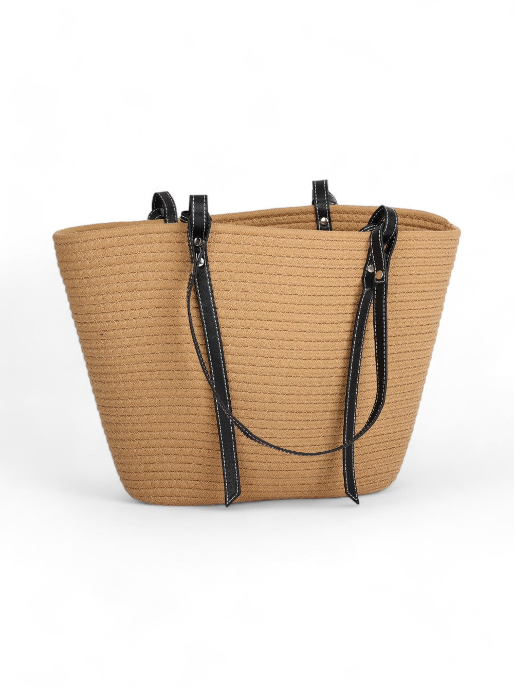 Bamboo Bag With Leather Black Handle