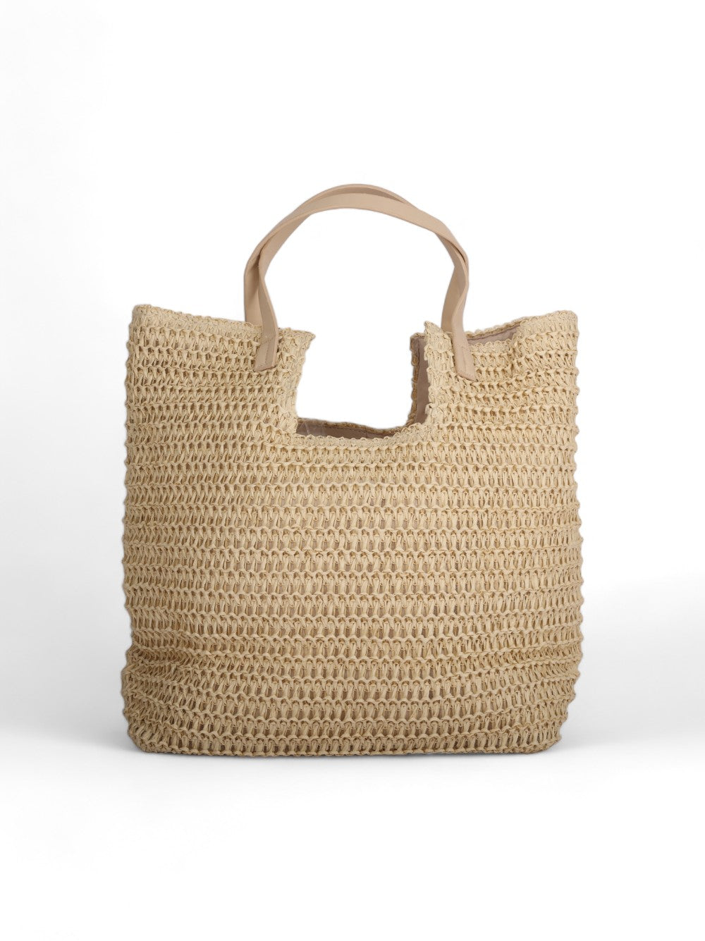 Beige Bamboo Bag With Leather Short Strap