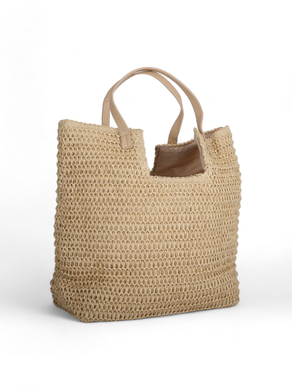 Beige Bamboo Bag With Leather Short Strap