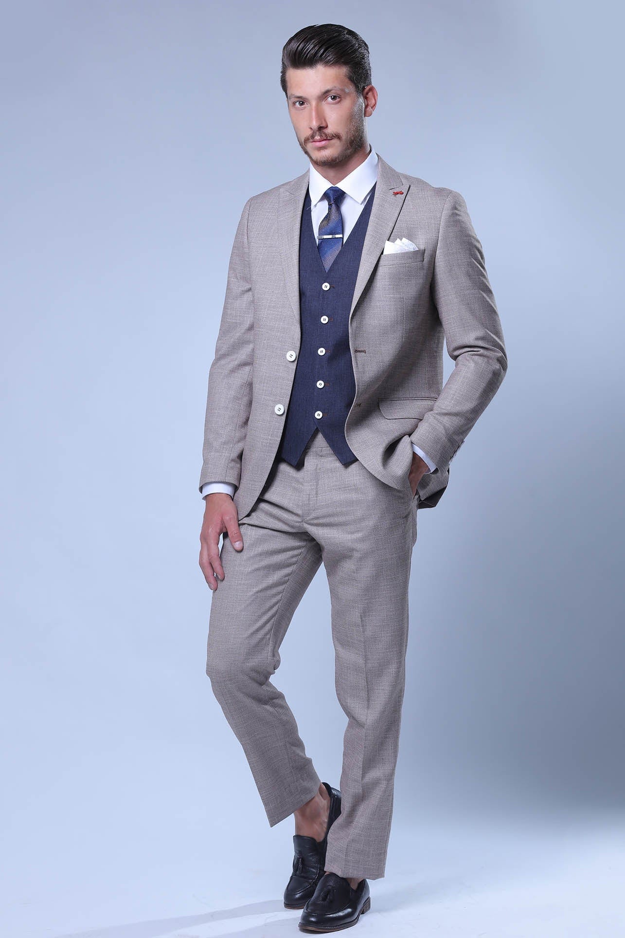 Men Light Brown 3-Piece Unique Stylish Suit