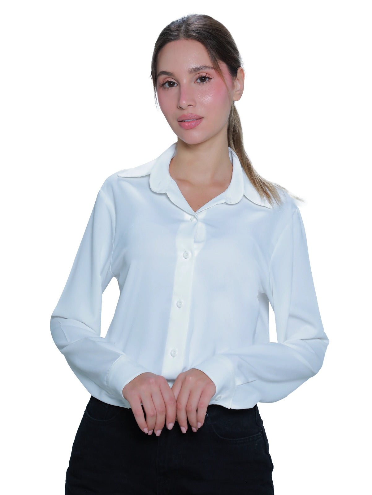 Long Sleeve White Shirt With Button To Close