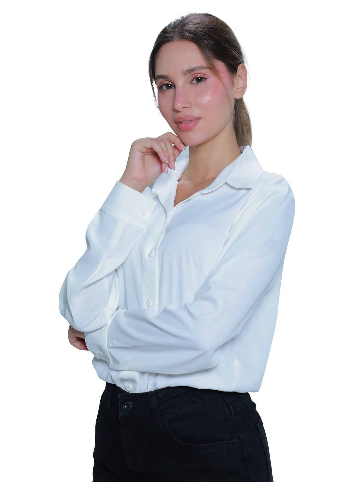 Long Sleeve White Shirt With Button To Close