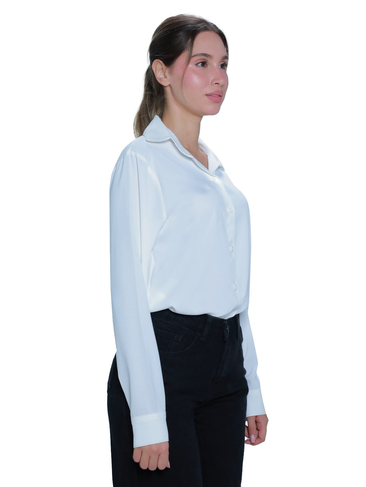 Long Sleeve White Shirt With Button To Close