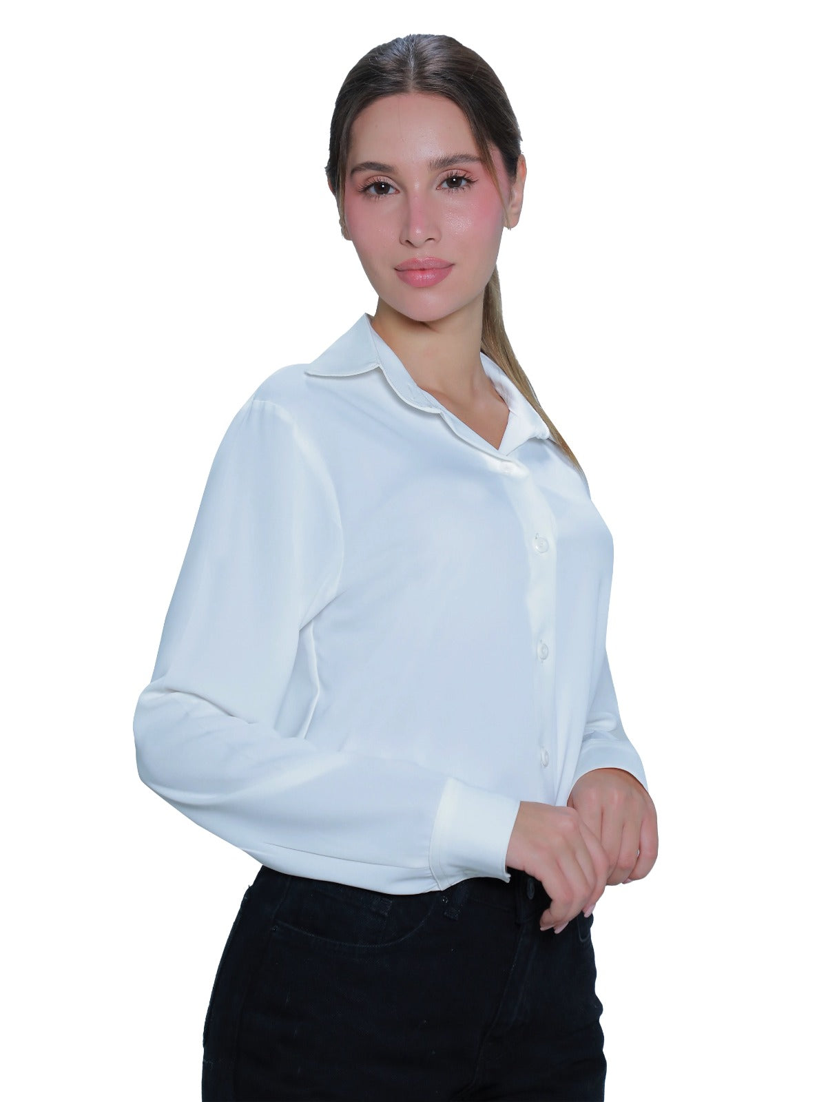 Long Sleeve White Shirt With Button To Close