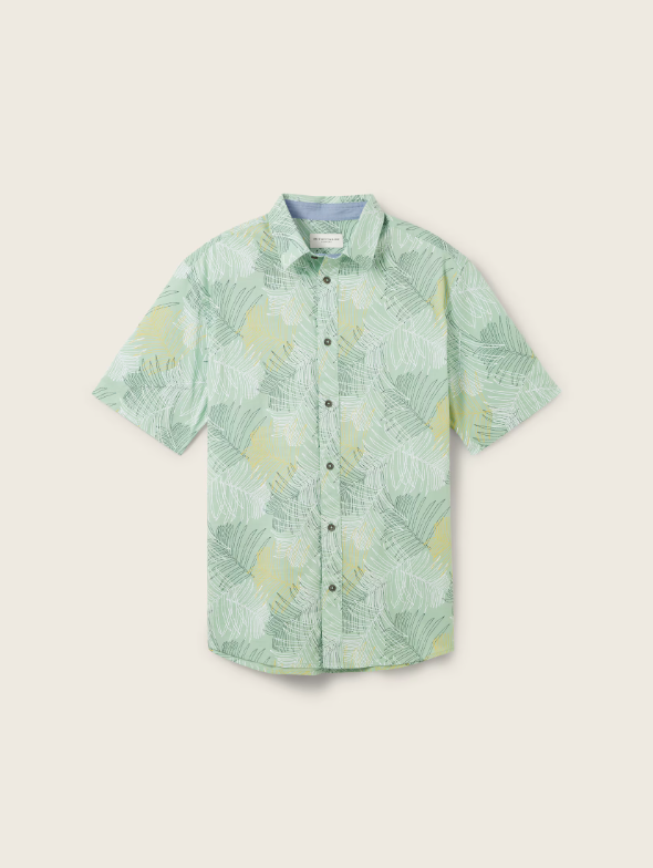 Tom Tailor Short Sleeved Green Shirt With Flower Print