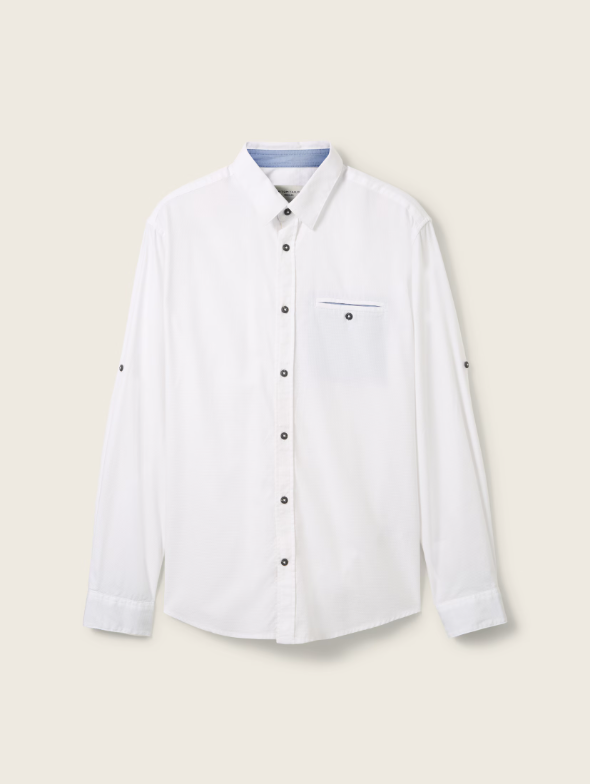 Tom Tailor Long Sleeved White Shirt With Chest Pockets