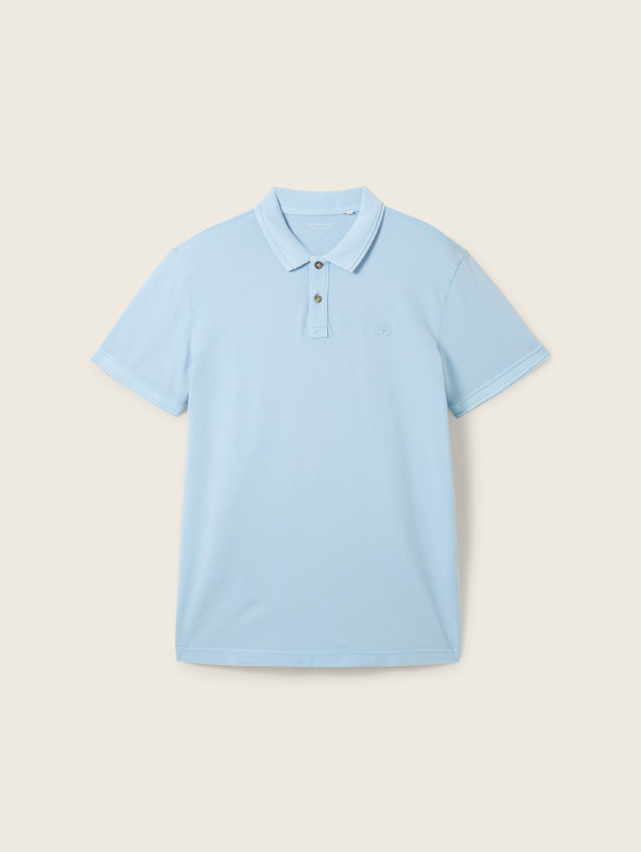 Washed Out Middle Blue Polo With Logo Embroidery