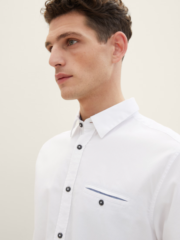 Tom Tailor Long Sleeved White Shirt With Chest Pockets