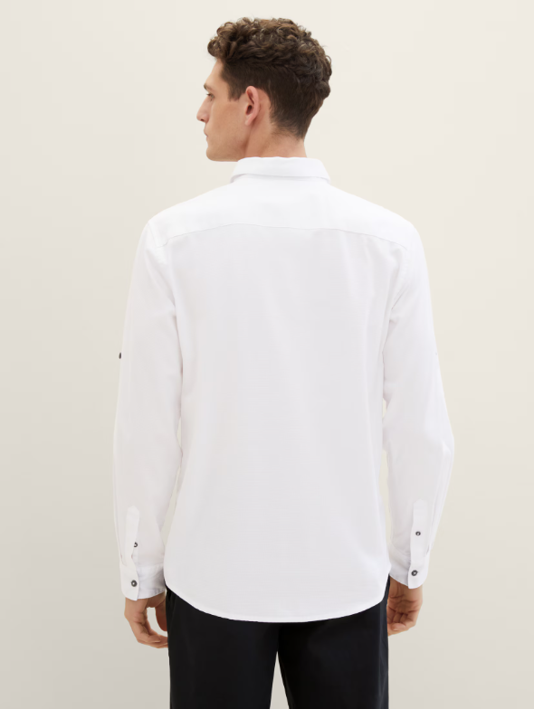 Tom Tailor Long Sleeved White Shirt With Chest Pockets