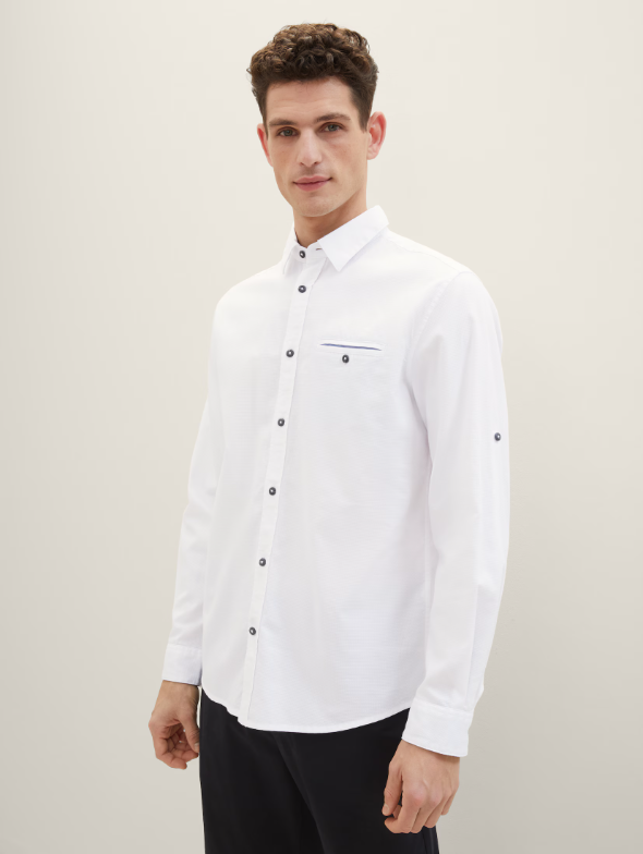 Tom Tailor Long Sleeved White Shirt With Chest Pockets