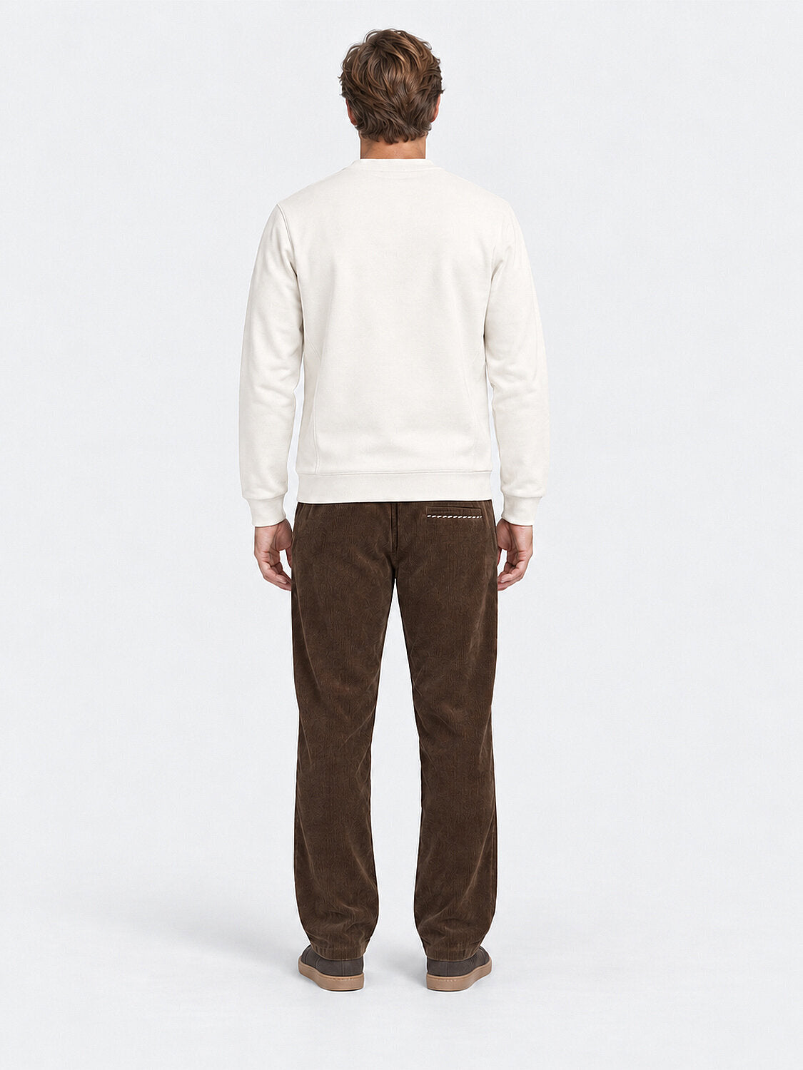 Offwhite Brown Round Neckline Sweater