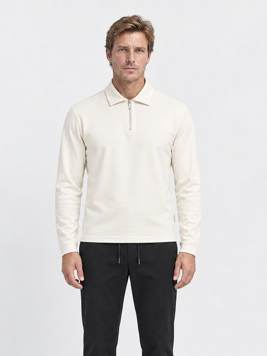 OffWhite Long Sleeved Sweater With Quarter-Zipper