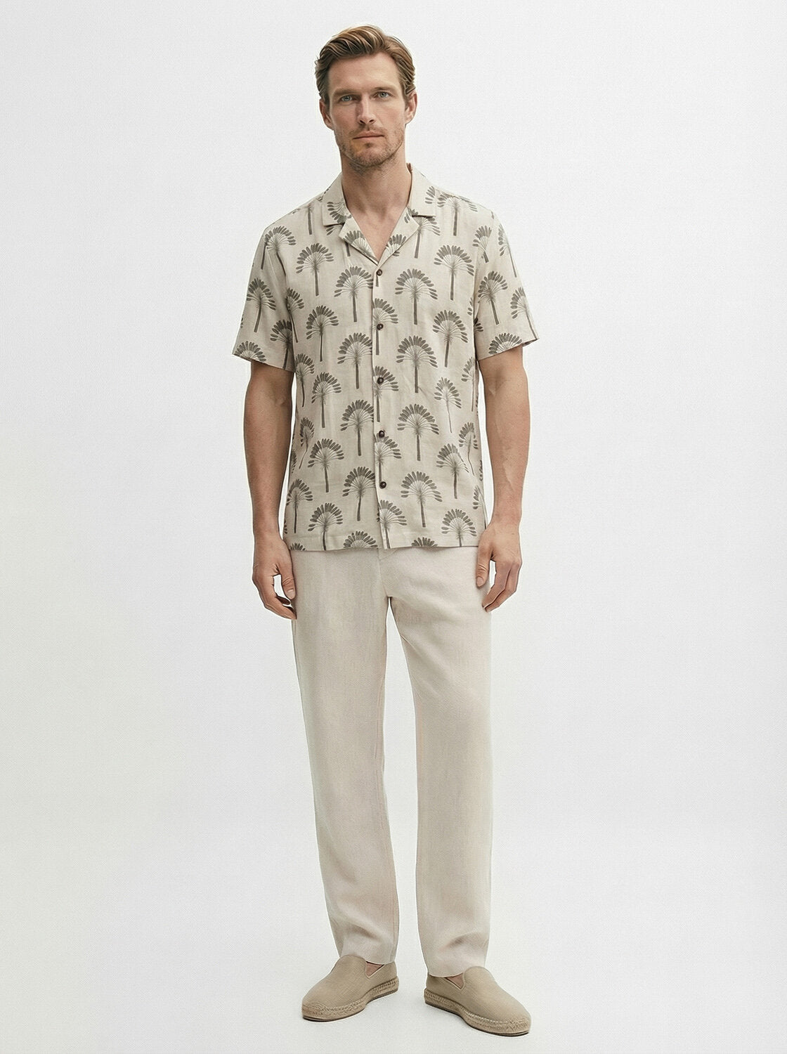 Xint Beige Short Sleeved Printed Design Shirt