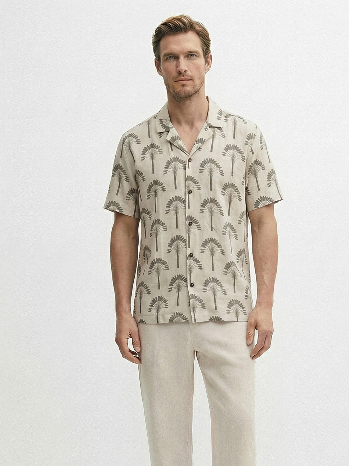 Xint Beige Short Sleeved Printed Design Shirt