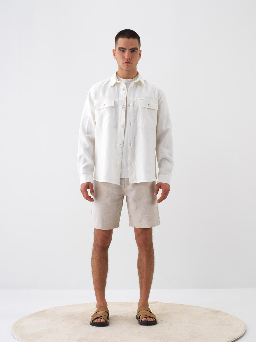 Xint White Linen Shirt With Attached Chest Pockets