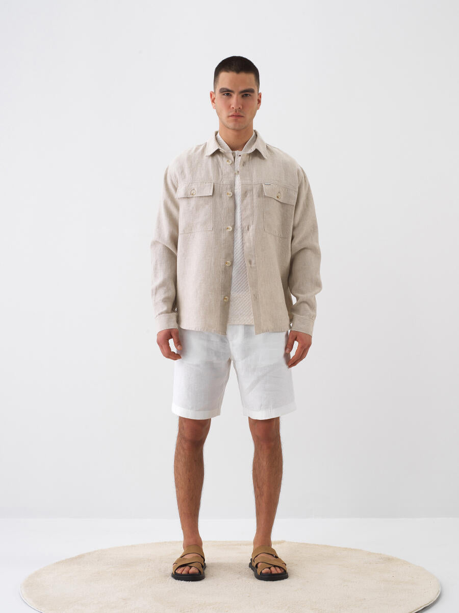 Xint Beige Linen Shirt With Attached Chest Pockets