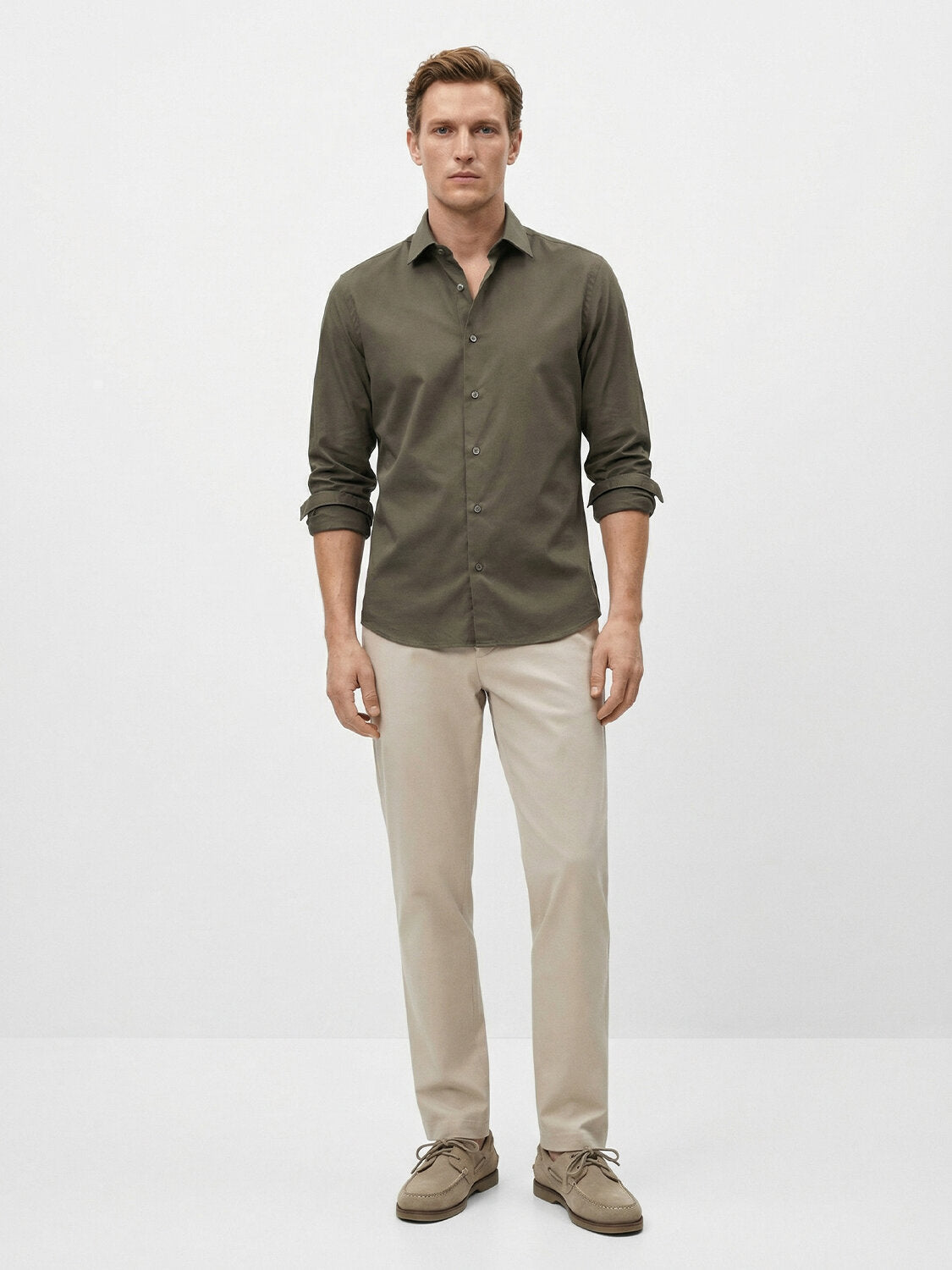 Xint Khaki Cotton Texture Slim Fit Shirt