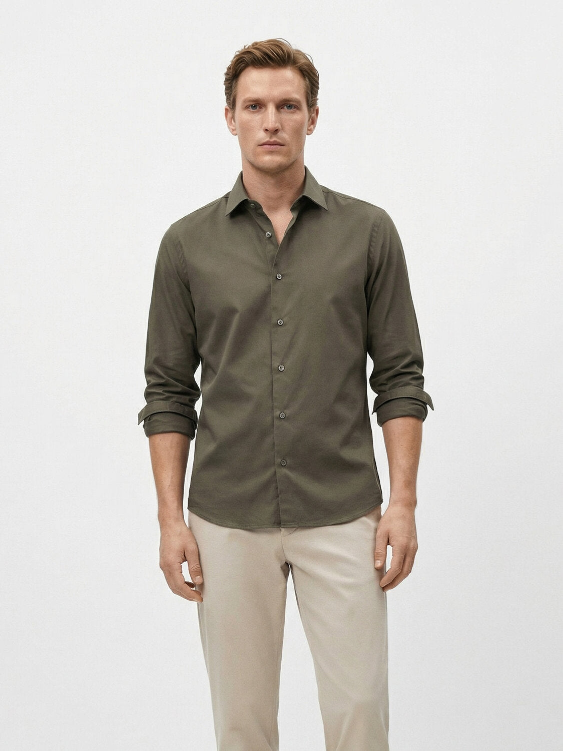 Xint Khaki Cotton Texture Slim Fit Shirt