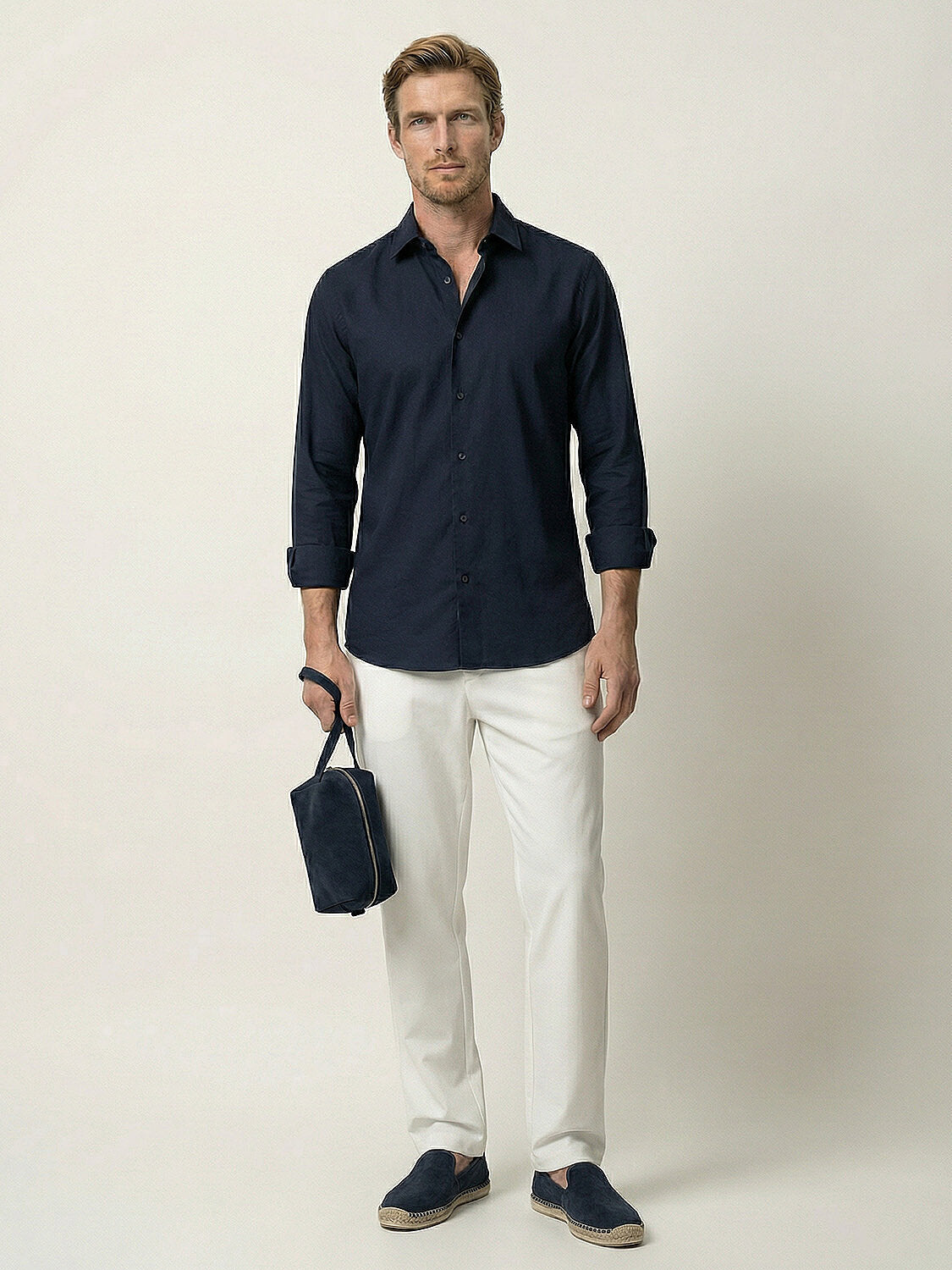 Xint Navy Cotton Texture Slim Fit Shirt