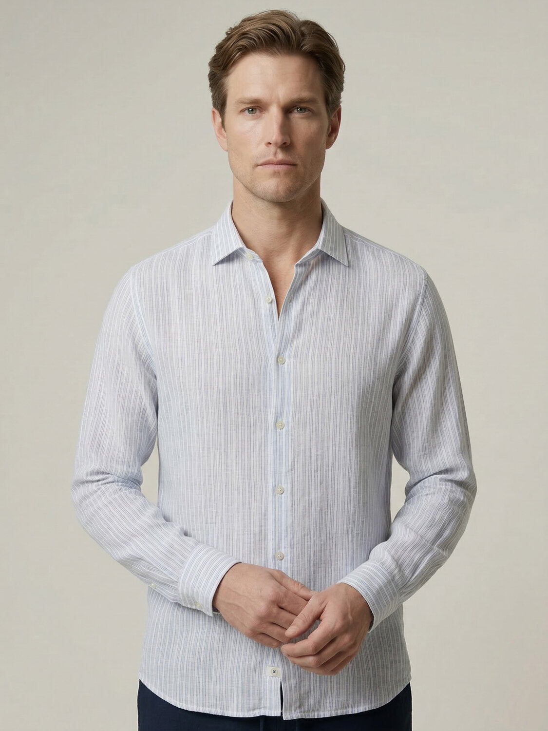Xint Blue Linen Regular Fit Shirt
