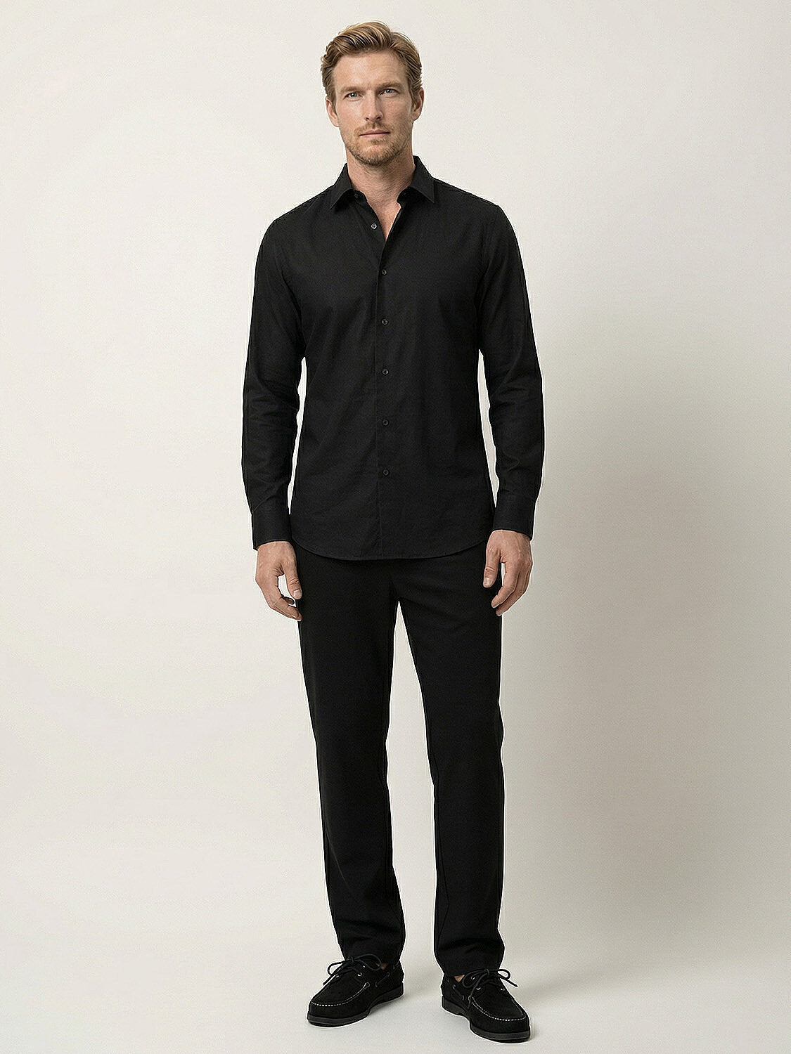 Xint Black Cotton Texture Slim Fit Shirt