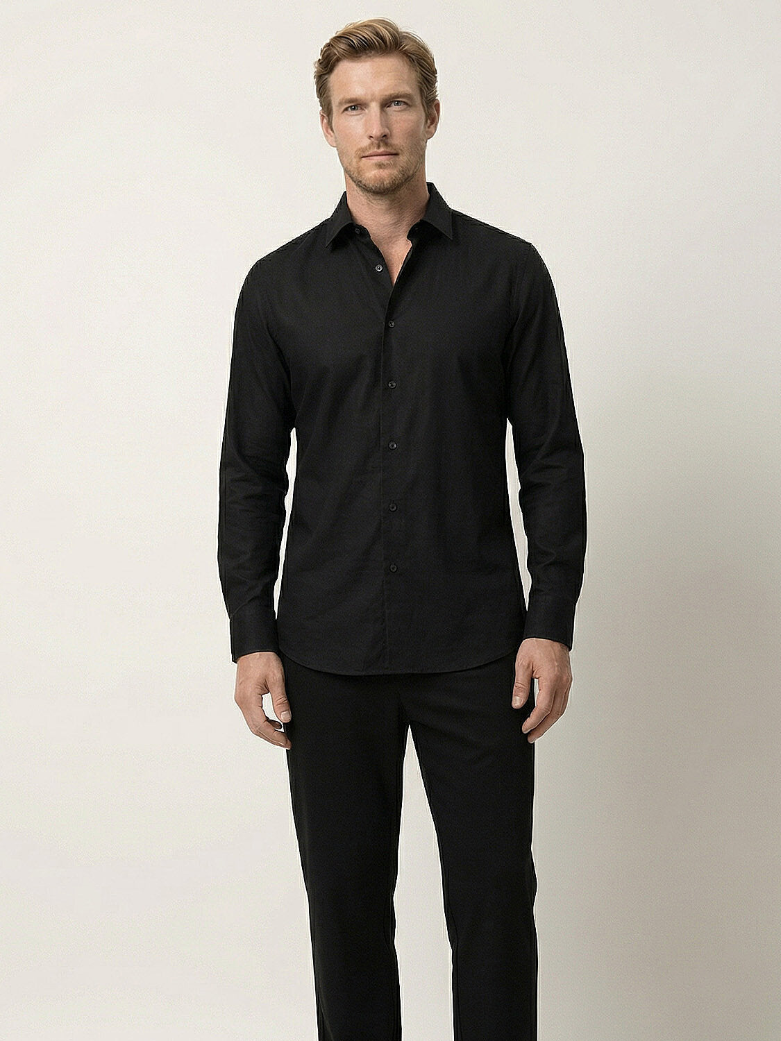 Xint Black Cotton Texture Slim Fit Shirt