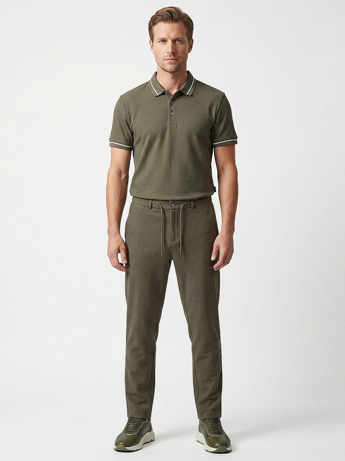 Xint Khaki Cotton Textured Regular Fit Pants