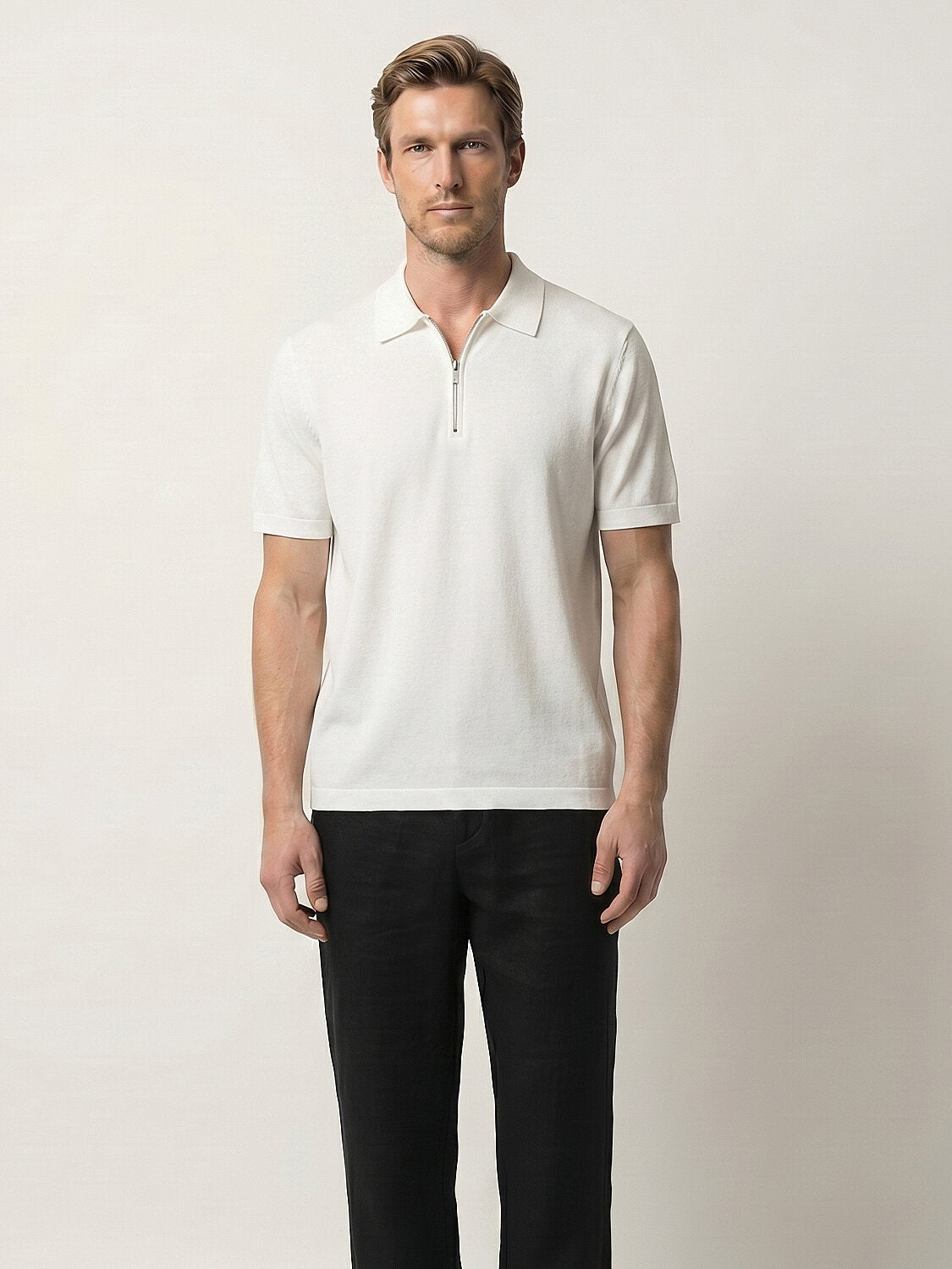 Xint White Regular Fit Polo With Zipper