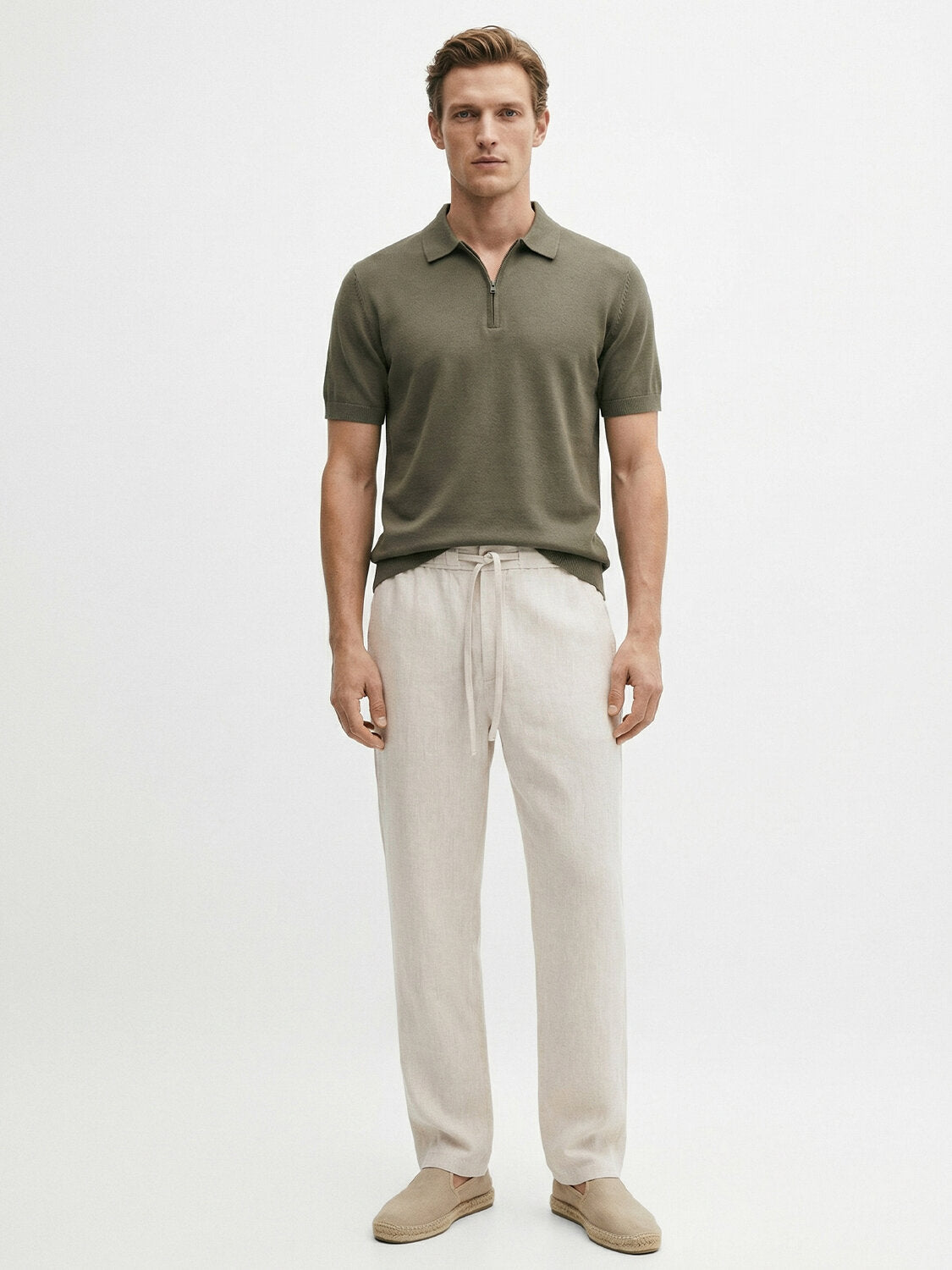 Xint Olive Regular Fit Polo With Zipper