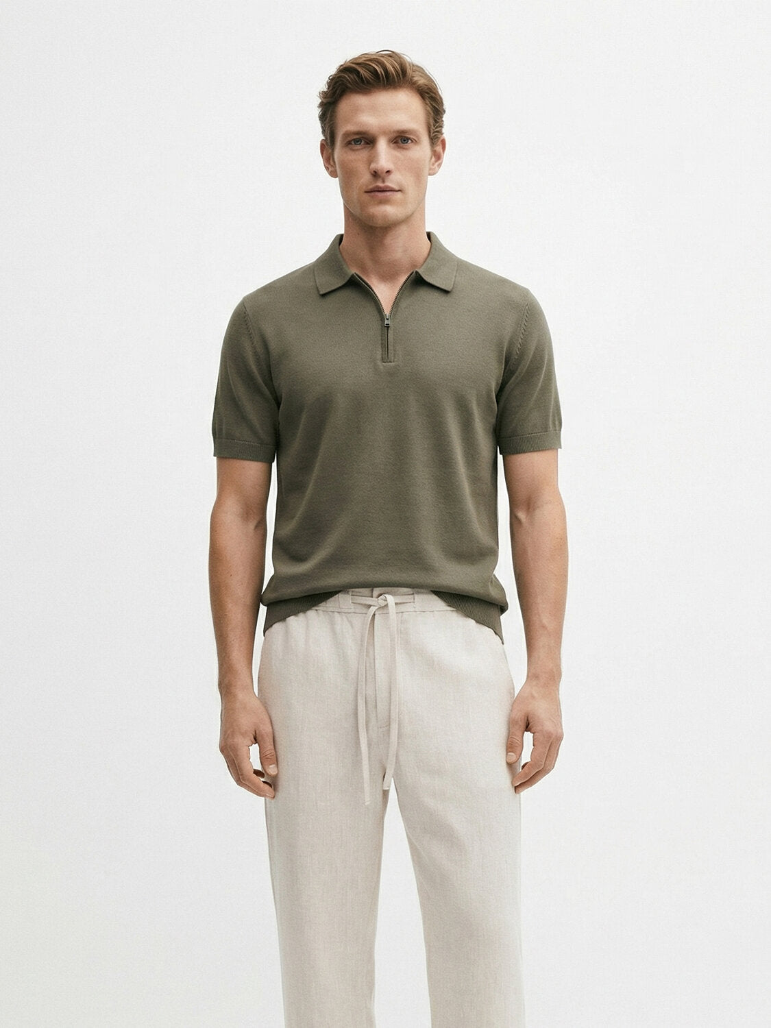 Xint Olive Regular Fit Polo With Zipper