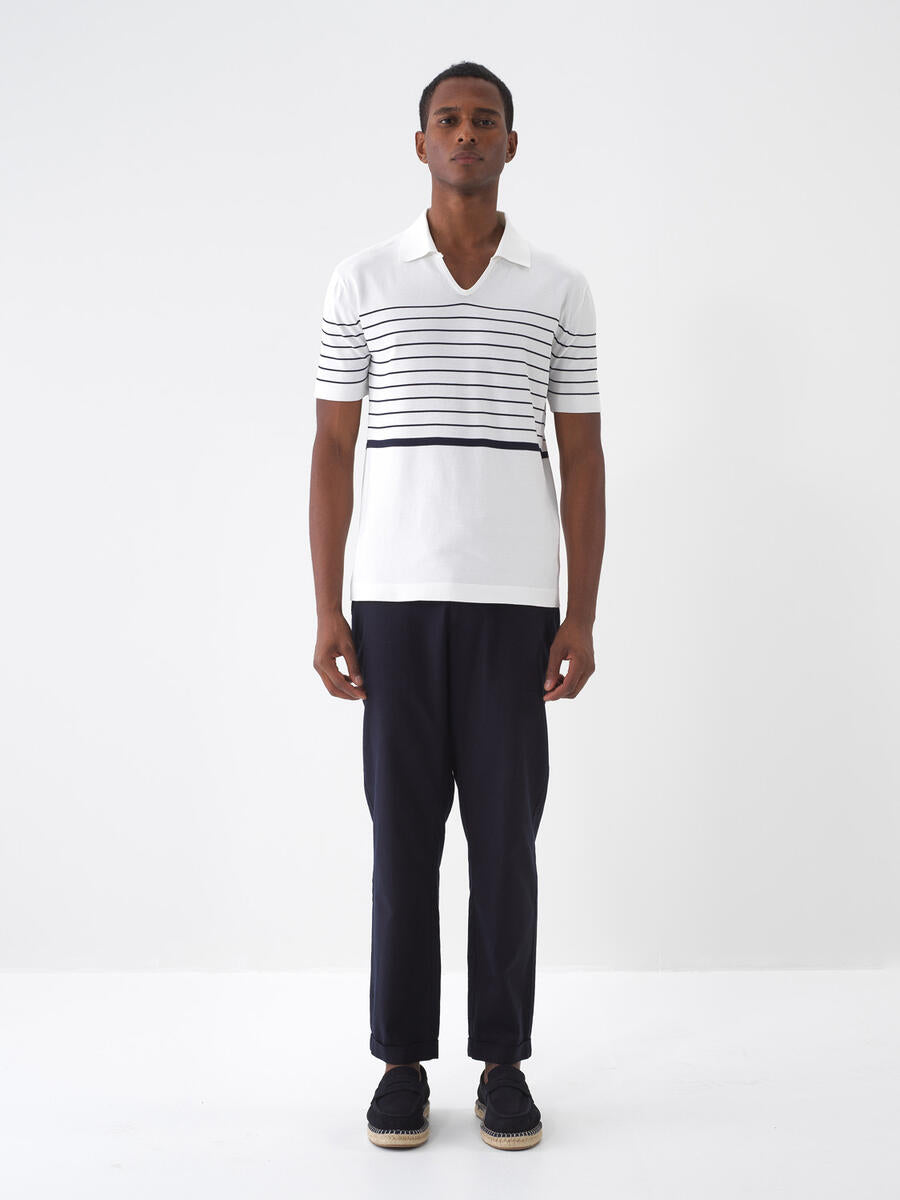 Xint White Polo Neck Regular Fit Striped