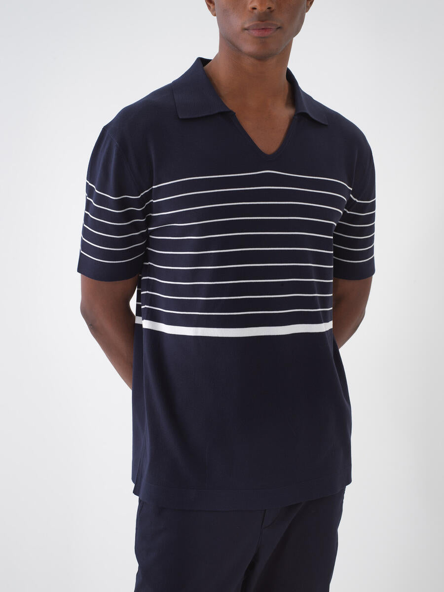 Xint Navy Polo Neck Regular Fit Striped